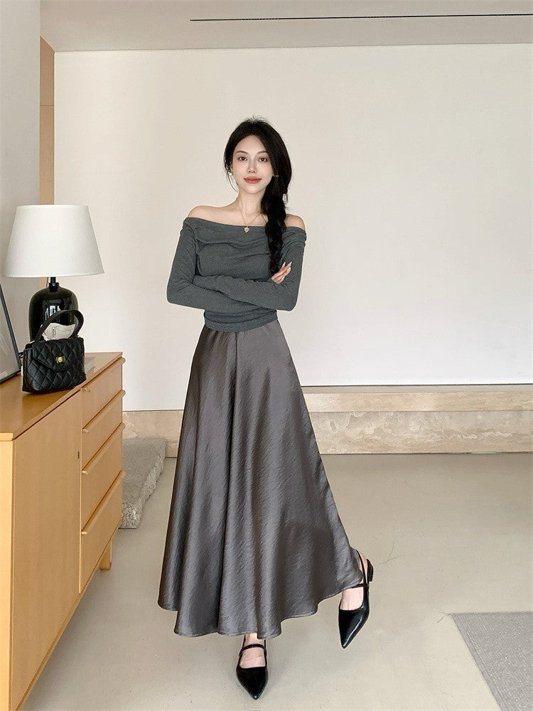 Plus Size Satin Half-Body Skirt Female 2026 Spring New Korean Fashion Temperament Elegant Solid Casual A-line Skirts
