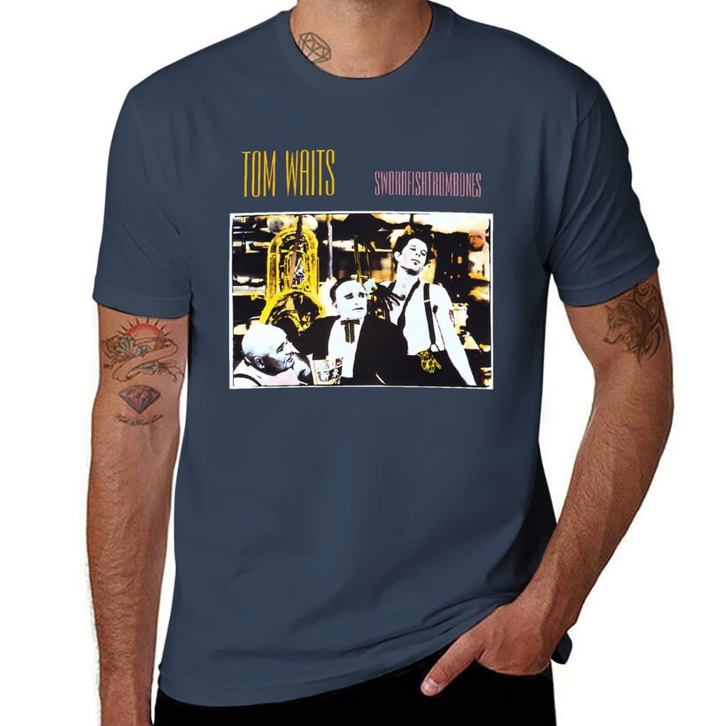 Swordfishtrombones Tom Waits T-Shirt black cotton t-shirt plain for man package t shirts for man cotton soft
