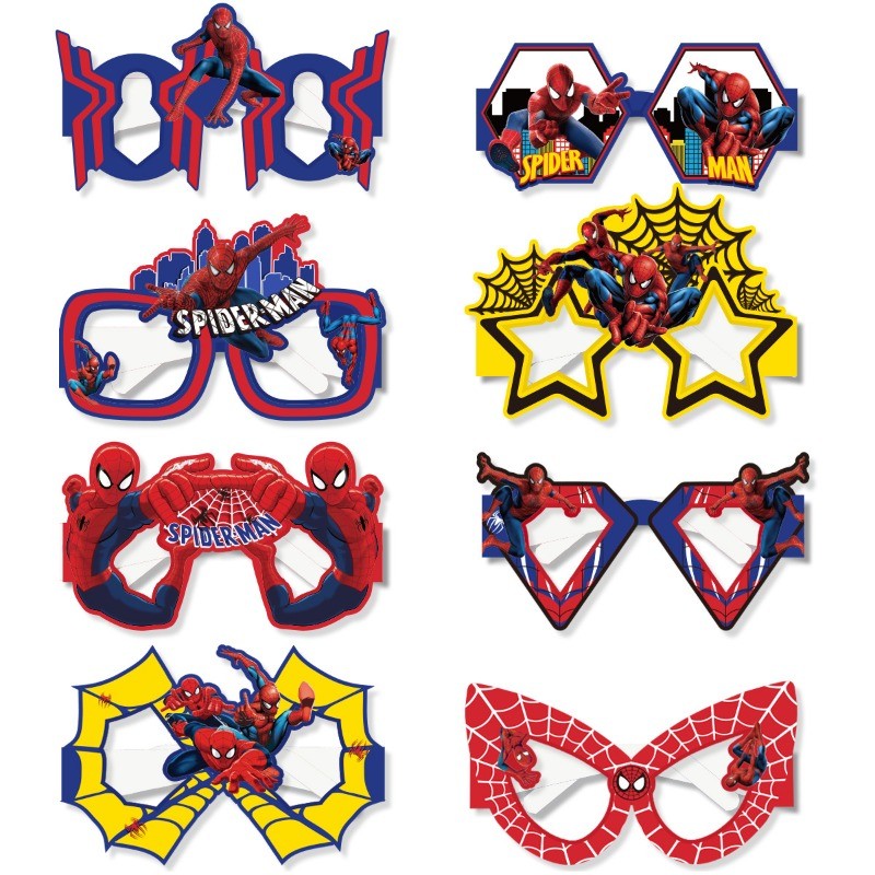 16pcs/set Creative Anime Marvel Spider Man Party Photography Props Paper Glasses Hero Theme Birthday Glasses Decoration Supplie