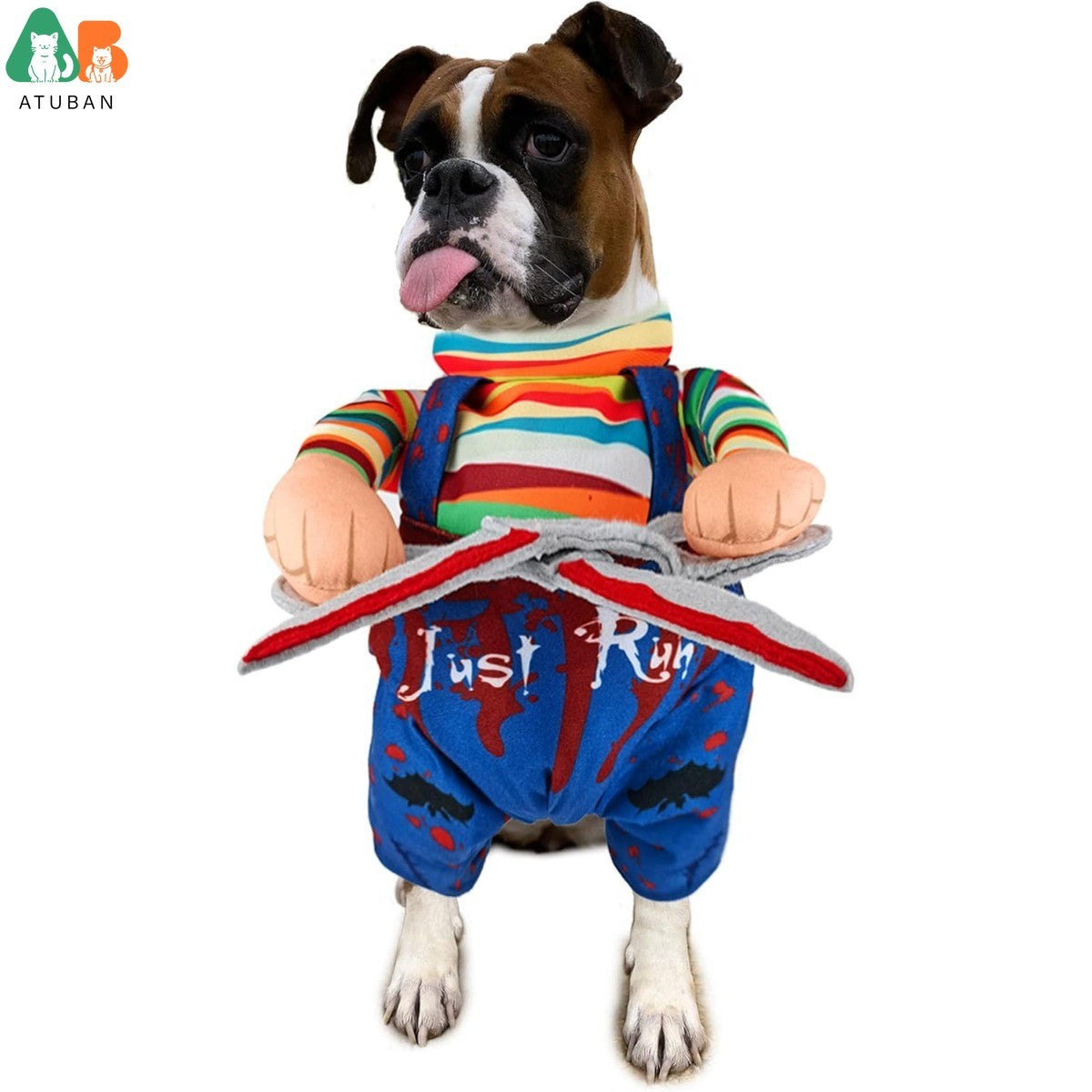 Traje de Cachorro de Boneca Estilo Tesoura de Halloween para Gatos, Filhotes e Cães de Porte Médio, Roupa Ajustável Engraçada Especial para Cosplay de Animais de Estimação