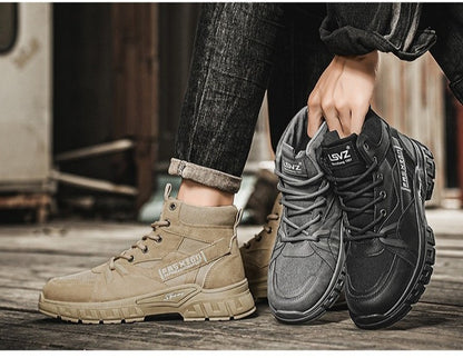 2025 new men's retro high top work boots, anti slip and durable hiking shoes, comfortable tactical desert outdoor men's shoes