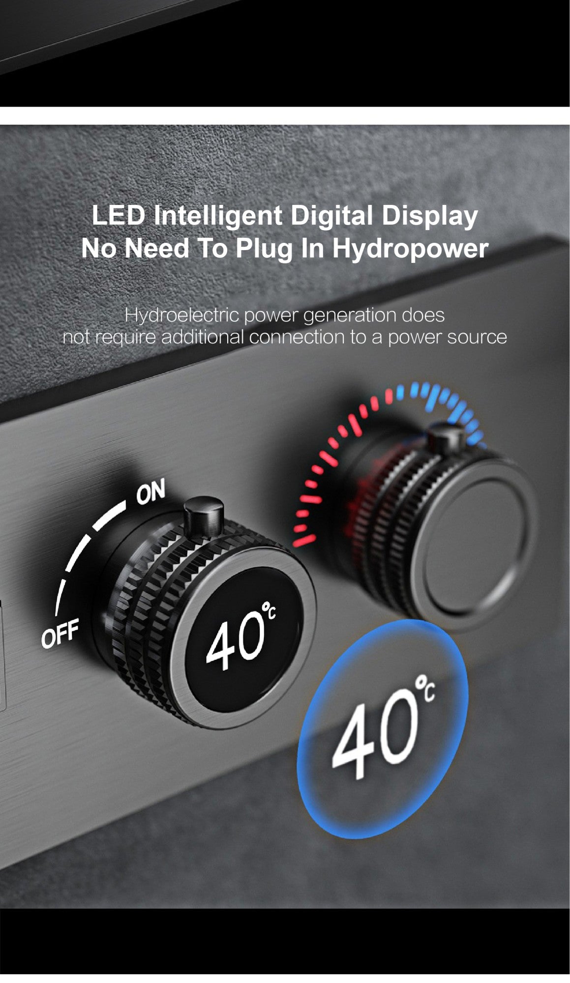 Luxury gun gray brass thermostatic shower system wall mounted LED digital display hot and cold water bathroom embedded faucet