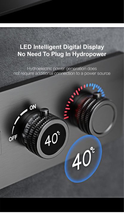 Luxury gun gray brass thermostatic shower system wall mounted LED digital display hot and cold water bathroom embedded faucet