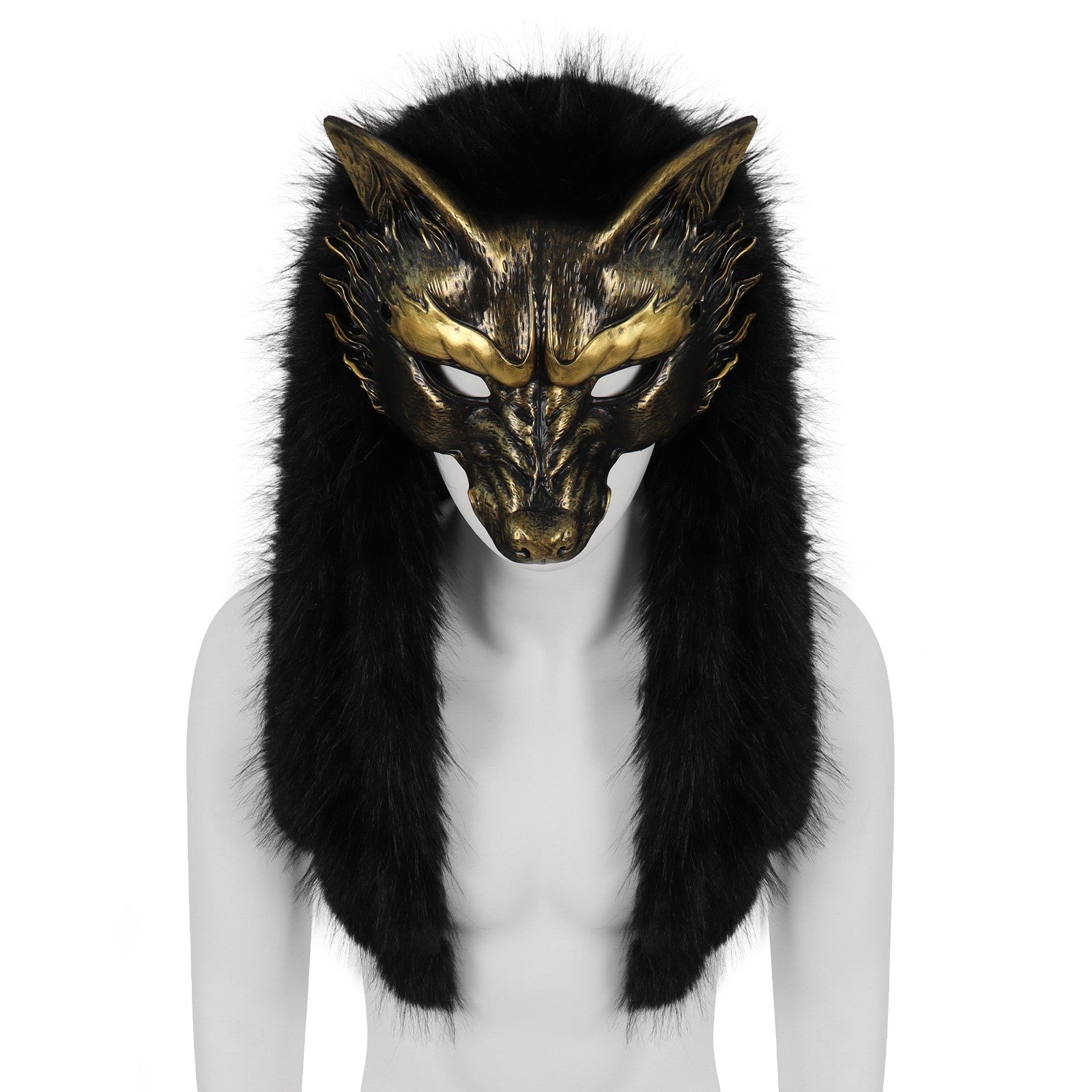Viking Wolf Mask Faux Fur Headdress Werewolf Barbarian for Halloween Cosplay Costume Accessories