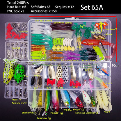 FFLYBG Novo Conjunto Misto de Iscas Artificiais Kit de Iscas Macias e Duras Minnow Jig de Metal Colher Acessórios de Pesca com Caixa Para Baixo Pique Crank