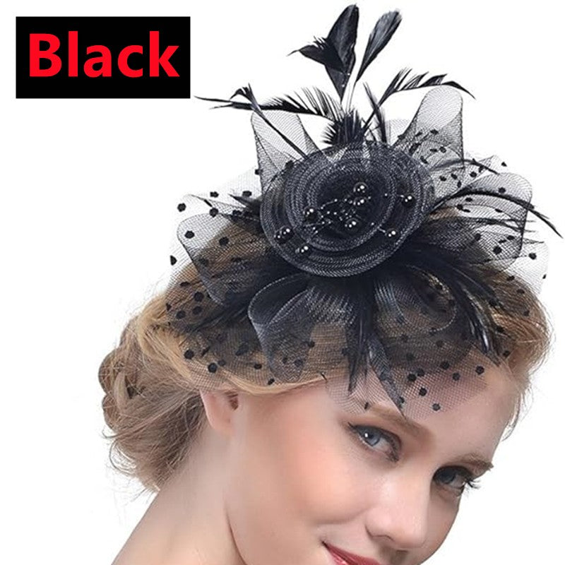 New 12 Color Net and Feather Fascinator Hat Headband Alice Headband Clip Mesh Flower Wedding Cocktail Hair Accessories Tea Party