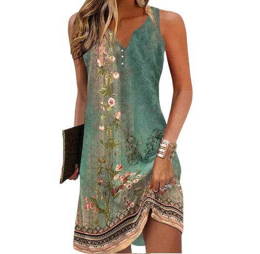 Women's Dresses Summer Fashion Stitching V Neck Loose  Bohemian Vacation Woman B