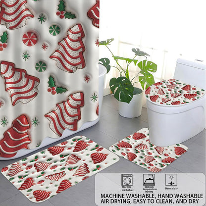 4pcs Christmas colored candy printed bathroom set 180x180 waterproof shower curtain, floor mat, toilet seat mat, U-shaped mat