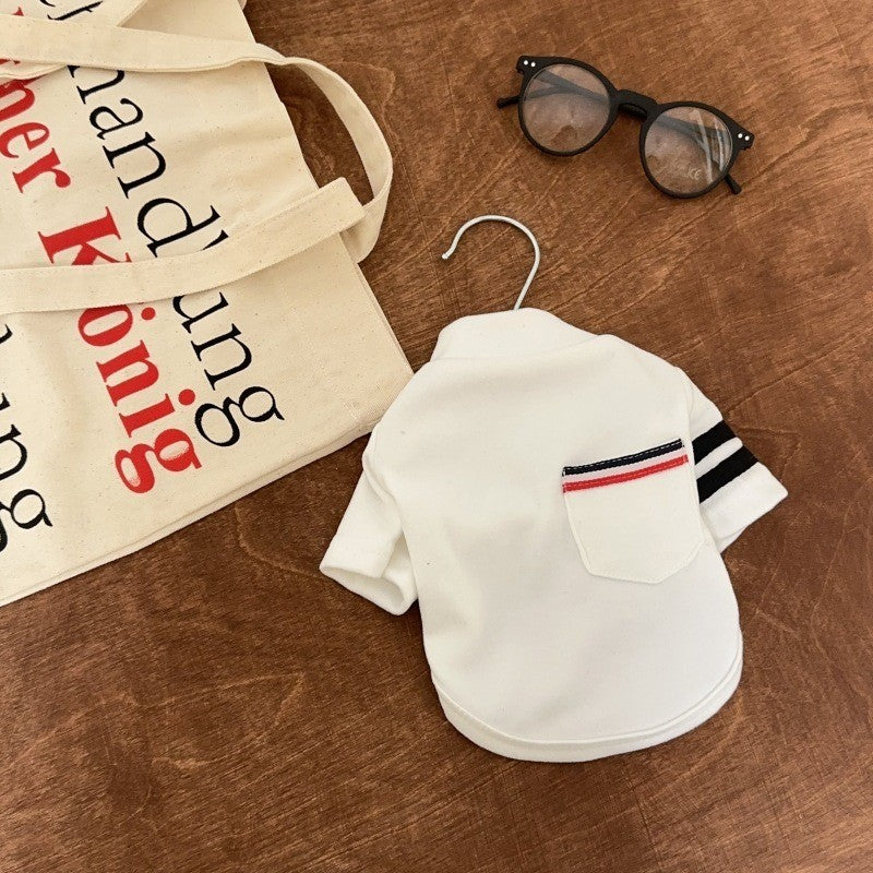 Moletom de Bolso Quentinho para Pet Roupa Listrada para Cães Camiseta Base Macia para Teddy Colete de Inverno para Cães Pequenos e Médios