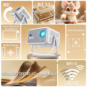 Velec Projector 650 ANSI 4K HD 1080P Android 14 Auto Focus Wifi6 BT5.2 Portable Outdoor Video Smart Home Theater Proyector TP350