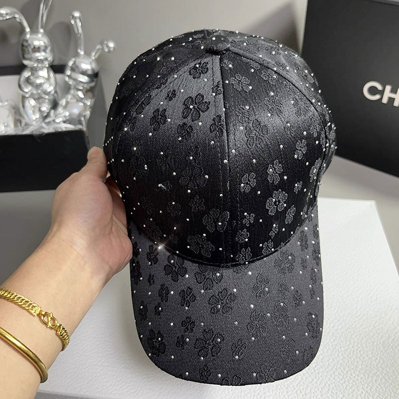 Fashion Retro Diamond Luxury Rhinestone Baseball Cap Satin Streetwear Hip Hop Hat Bones Snapback Ponytail Peaked Hats Caps Men