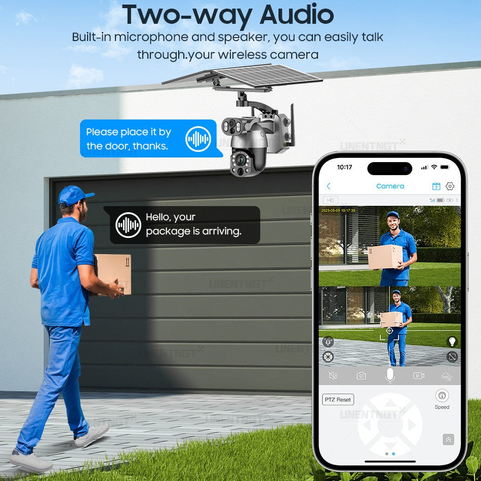 UNENTGT 4k Dual Lens View 50X Optical Zoom Solar Battery PTZ Camera 10MP SIM Card Outdoor Wifi CCTV Solaire Surveillance Camera