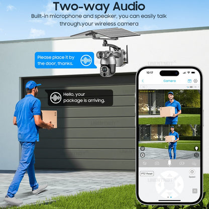 UNENTGT 4k Dual Lens View 50X Optical Zoom Solar Battery PTZ Camera 10MP SIM Card Outdoor Wifi CCTV Solaire Surveillance Camera