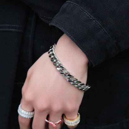 Pulseira Acessório Masculina de Aço Inoxidável 316 Banhada a Ouro 18k, Corrente Cubana Criptografada de 8, 10, 12mm, Estilo Miami Rap Hip Hop