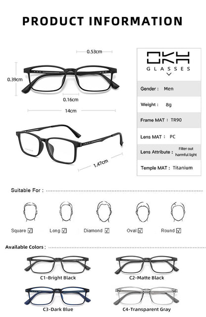 OKH UltraLight Pure Titanium Glasses Blue Light Blocking Reading Glasses Men Myopia Hyperopia Optical Glass Prescription Eyewear