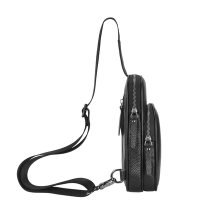 Genuine Leather Small Sling Bag Casual Crossbody Shoulder Chest Cell Phone Purse Fanny Packs Gifts for Women Men Black