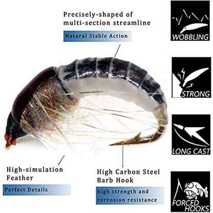 Iscas de Pesca-6/9 Peças/Caixa Ninfa Realista Isca de Camarão para Pesca de Truta Isca Artificial