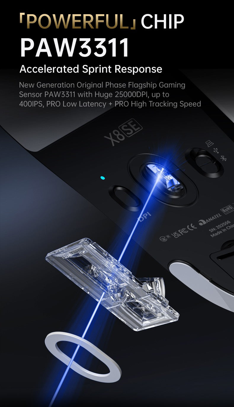 ATTACK SHARK X8 SE Wireless Gaming Mouse,25000 DPI,2.4G Wireless/Bluetooth/Wired Connection, Customized Mouse