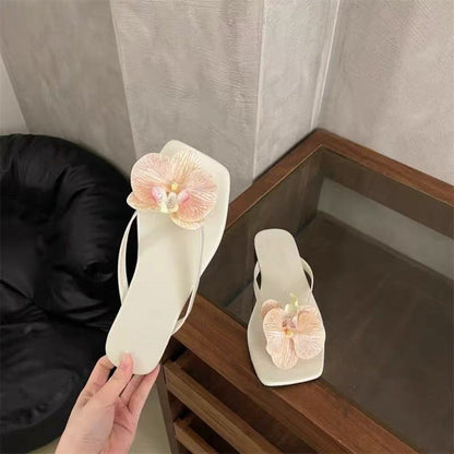 Daily Sweet Butterfly Orchid Slipper Elegant Vacation Flower Flip Flops Out Wear Summer Women's Sandals Outdoor