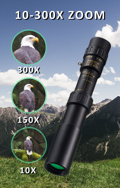 Telescópio com Zoom 10-300x40 HD 4K Binóculos Potentes Portáteis Longo Alcance Monocular Profissional BAK4-Prismático Para Caça e Acampamento