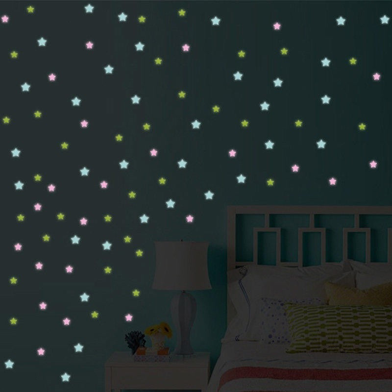 100pcs Luminous Wall Stickers Stars shine in the dark Sticker Decals for Kids Baby rooms Colorful Fluorescent Stickers Home deco