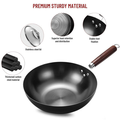 Flat Bottom Wok Pan 32cm Skillet Iron Stir Fry Pans Non-stick Cooking Pan for Electric Induction Cooktops Woks