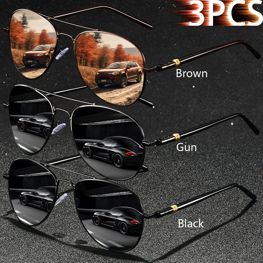 3 PCS Fashion Vintage Square Metal Frame Sunglasses Men Women Fishing Driving Luxury Brand Designer Sun Glasses  Eyewear UV400