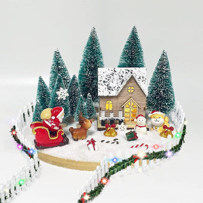 MicoLandscape Christmas Elf Fairy Garden Miniature Wooden Fence Handmade LED Light String Vine Landscape Greenery Evergreen Prop