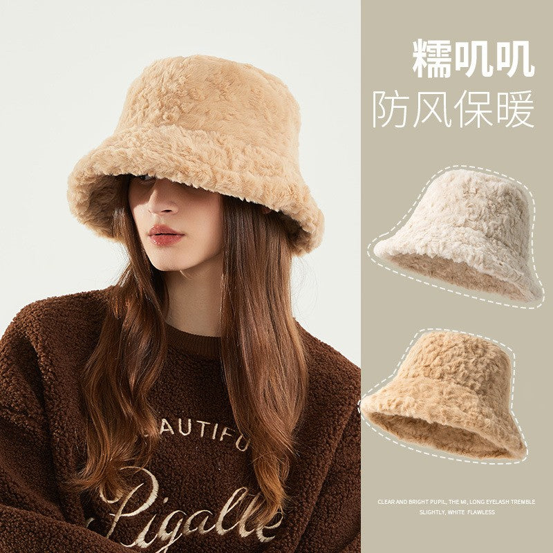 Chapéu de Pescador Unissex de Inverno em Pelúcia de Coelho Sintética, Estilo Coreano, Quente, Superdimensionado, Moderno e Grosso