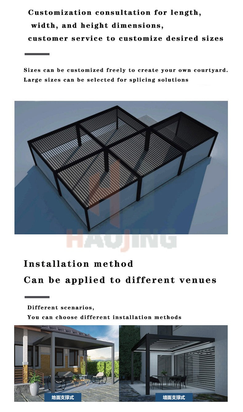 Outdoor Garden Gazebo Sun Room Waterproof Aluminum Pavillion 4x3 3x6 Electric Metal Louvred Pergola Bioclimatica roof Customized