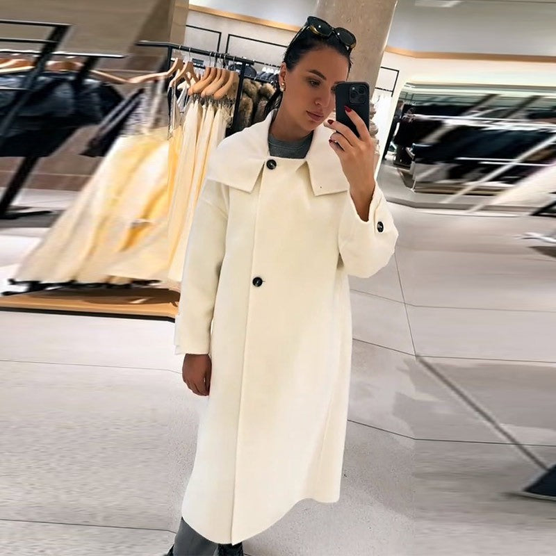 Elegant Women's Overcoat Stand Collar Single Breasted Full Sleeve Solid Female Long Coats 2025 Autumn Fashion Chic Lady Outwear