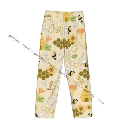 Sweet Honey Cute Bees Hive Flower Mens Pajamas Pyjamas Pants Lounge Pants Sleep Bottoms