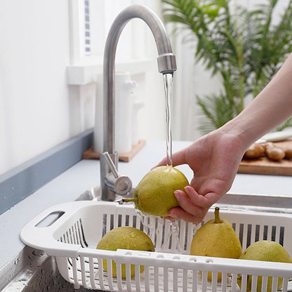 Prateleira de Armazenamento de Cozinha Suporte para Sabão Esponja Cesta Ajustável para Escorrer Vegetais Cesto de Pia Retrátil Ferramentas de Cozinha Multifuncionais