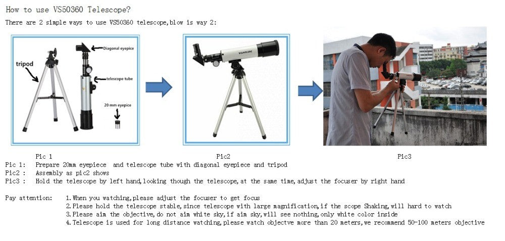 Visionking Professional 50360 Refraction Astronomical Telescope 90x To See The Moon Stars Birdwatching Monocular Beginner Kids