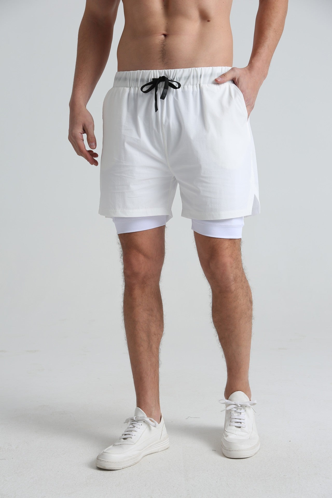 Men's sports double-deck shorts Fitness Quick Dry Training Shorts Casual 2 In 1 Multi-pocket sweatpants Men Gyms Running shorts