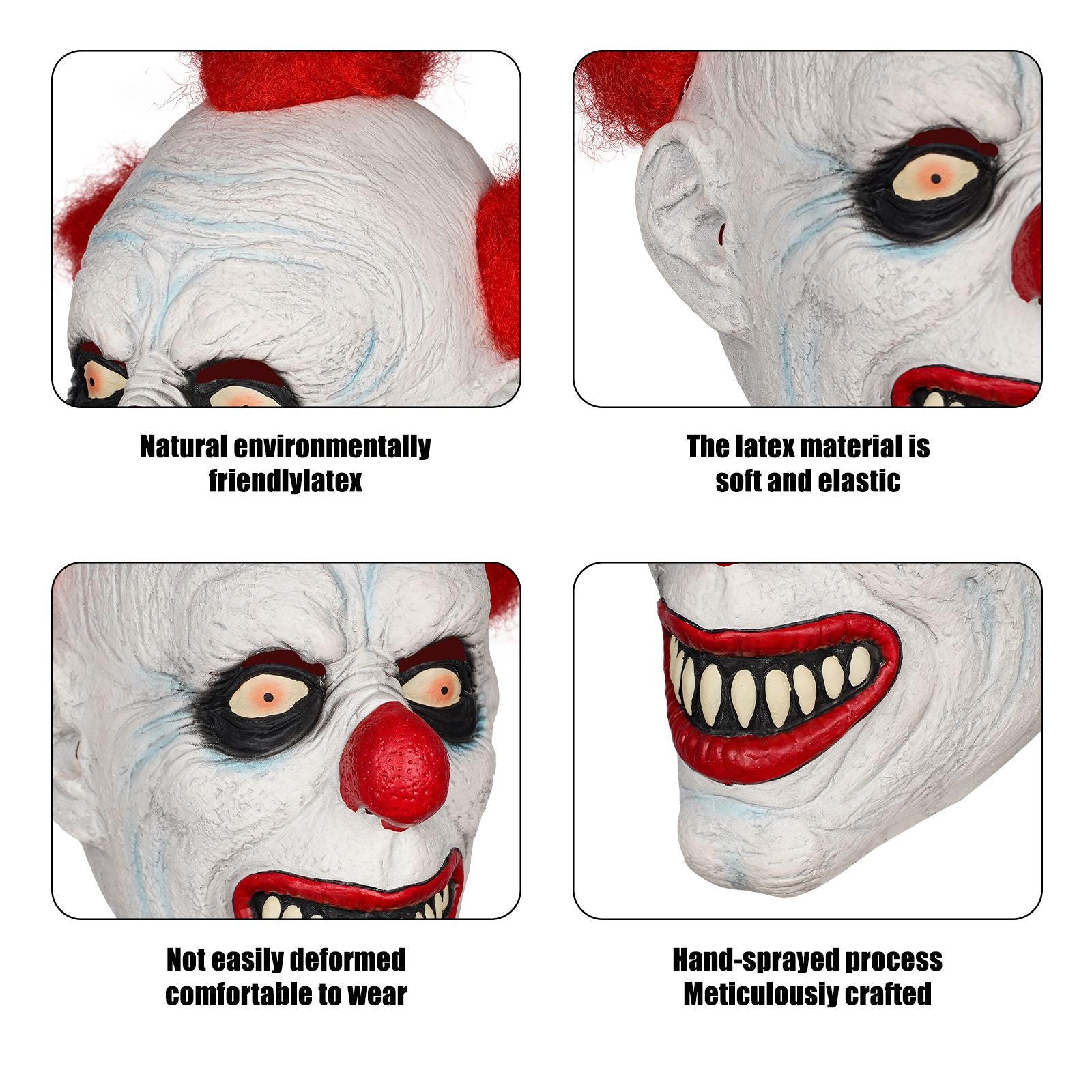 Realistic Texture Scary Clown Latex Mask Halloween Adult Cosplay Costume Prop Thriller Party Full Face Headgear