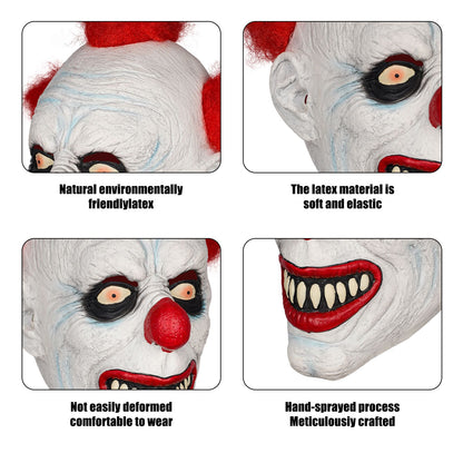 Realistic Texture Scary Clown Latex Mask Halloween Adult Cosplay Costume Prop Thriller Party Full Face Headgear