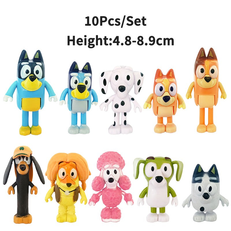 Bluey e Bingo Série Família Anime Modelo de Bonecos de Ação Desenhos Animados Mini Bonecos de PVC Enfeites Presente de Brinquedos de Decoração de Aniversário Infantil