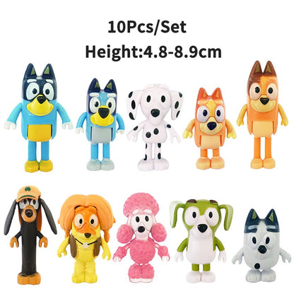 Bluey e Bingo Série Família Anime Modelo de Bonecos de Ação Desenhos Animados Mini Bonecos de PVC Enfeites Presente de Brinquedos de Decoração de Aniversário Infantil
