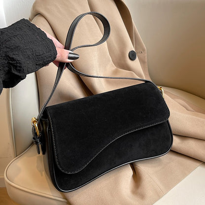 Solid Color Striped Flannel Women Crossbody Bag Quiet Luxury Designer Bag Fashionable Elegant PU Leather Shoulder Bags for Women