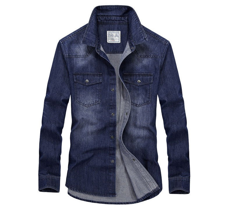 High Quality Men's Denim Shirt Long Sleeve Oversized Pure Cotton Overshirt Solid Casual Shirts Men Clothing  4XL A2F6522