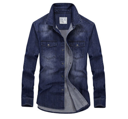 High Quality Men's Denim Shirt Long Sleeve Oversized Pure Cotton Overshirt Solid Casual Shirts Men Clothing  4XL A2F6522