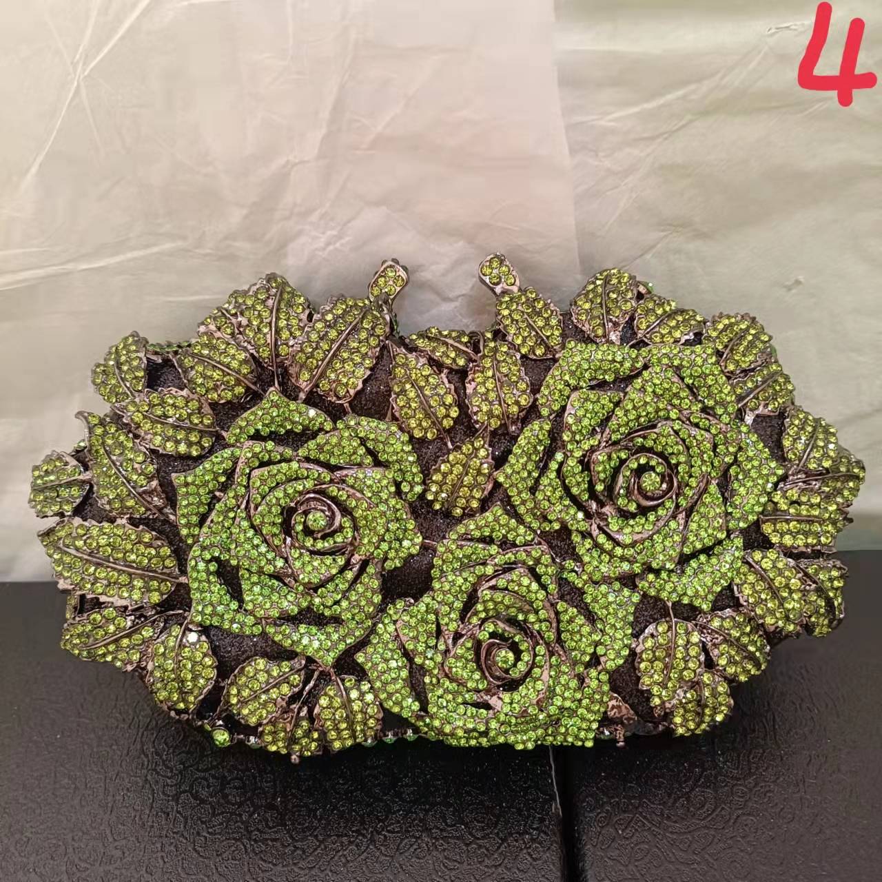 Golden Silver Luxury Crystals Evening Bags Fashion Rose Flower Diamonds Clutch Bags Soiree Purse Women Wedding Bride Handbags