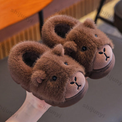 Capybara Winter Children's Platform Slippers 2025 Fashion Warm Plush Home Shoes Boys Girls Non Slip Cotton Shoes Parent-child
