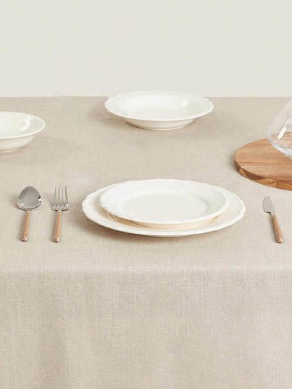 1pc Linen Tablecloth Beige Rectangular Fabric for Dining Picnic Camping