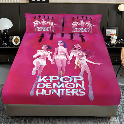 3pcs K-Pop Demon Hunters Printed coreless Bed Sheet Set Multi Size Soft Bed Cover Bedroom Bedding Machine Washable