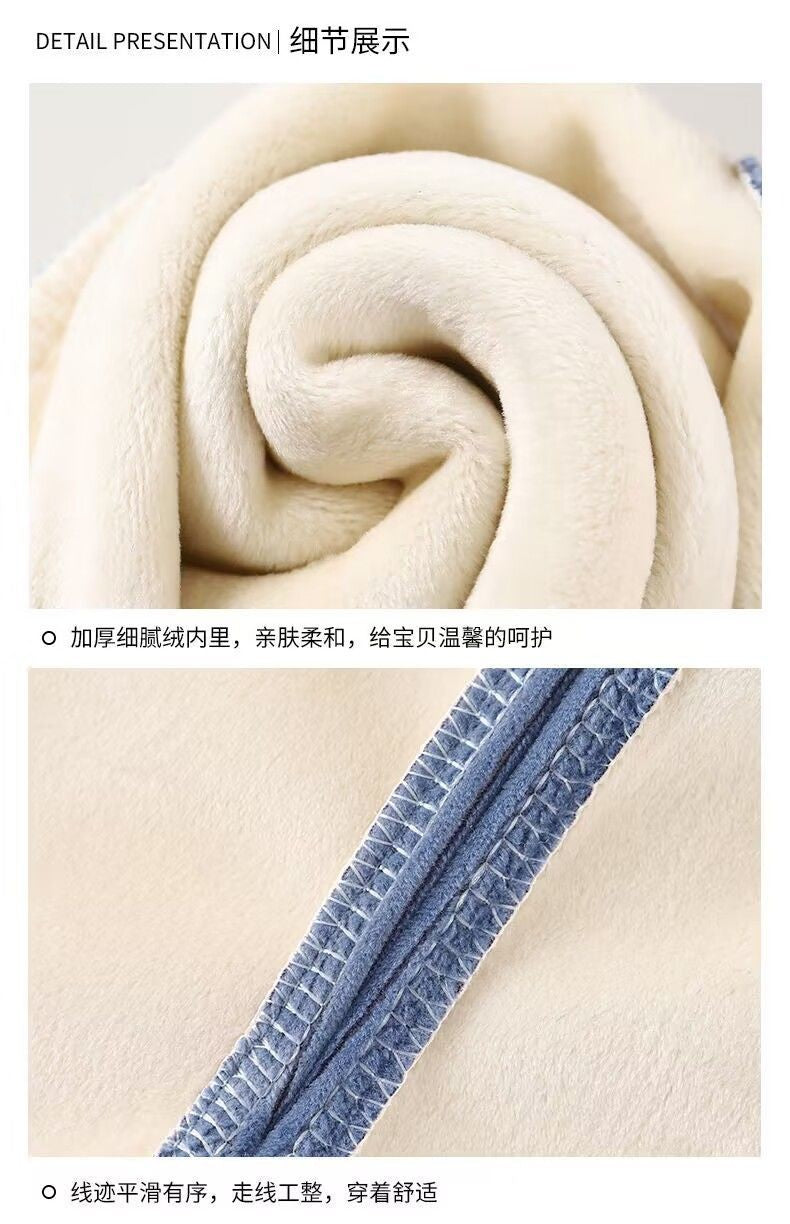 1pcs Boy Girl Winter Velvet Corduroy Kids Pants Little Bear Cartoon Mid Waist Warm Pantalones Baggy Thick Plush Children Trouser