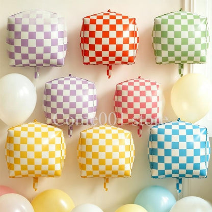 2PCS 4D Checkerboard Square Foil Balloons Birthday Party Accessories Fashion Photo Props Home Decoration