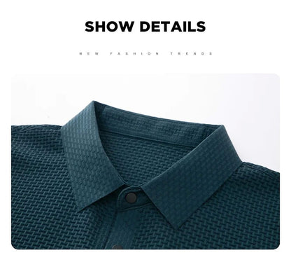 Summer New Men's Lop-up Hollow Short-sleeved Polo Tee Shirt Ice Silk Breathable Business Fashion T-Shirt Male Brand Clothes