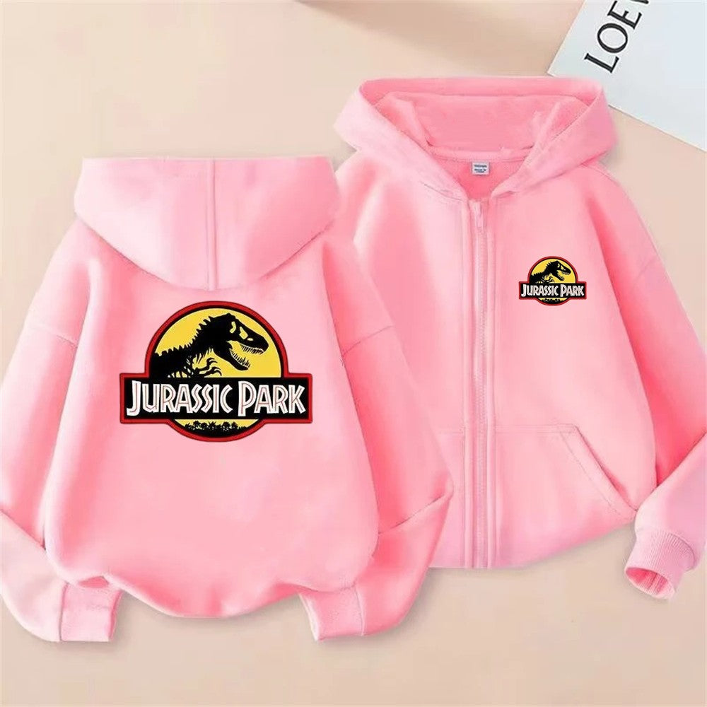 Boy Black zipper hoodie top Jurassic Park Dinosaurs printed red Sweatshirt children's outerwear casual fashion clothing Spring